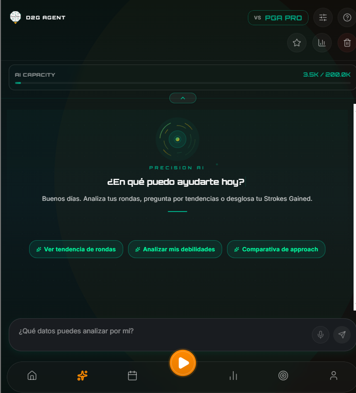 Data2Gain AI Agent: pantalla de bienvenida con opciones de análisis